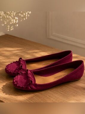 ANTONIO MELANI Wine Red Suede Moccasin Flats